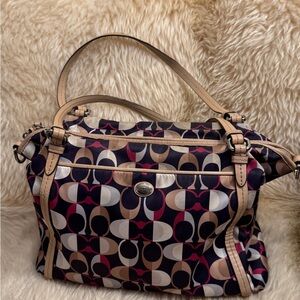 Coach Signature Geo Print Shoulder Bag in Navy, Beige & Pink